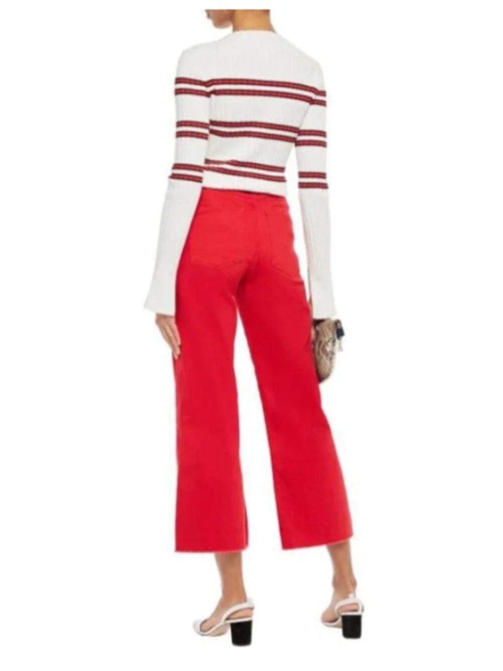 Maje | Pamier Rouge High Rise Wide Leg Jeans In Red - Picture 2 of 12